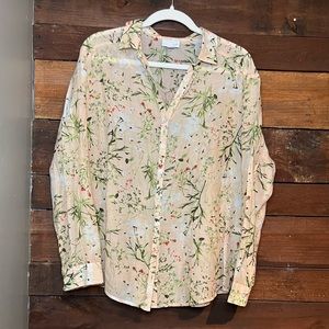 J.Jill Silk Cotton Floral lightweight long sleeve blouse, size M